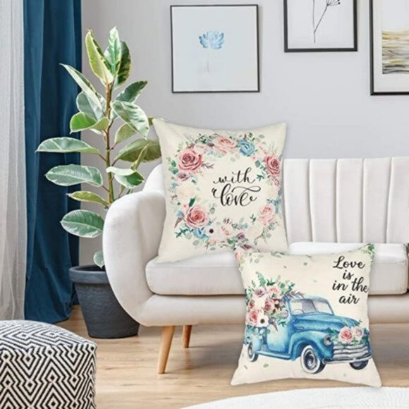 Set of 2 Watercolor Spring Pillow Covers | 18x18 | 100% Linen | Hidden Zipper - Picture 3 of 3